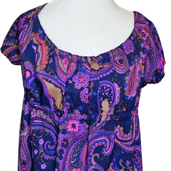 Babydoll Maxi Dress Purple Blue Floral Paisley‎ Sz 1X 60s 70s Vintage Retro - Picture 2 of 5